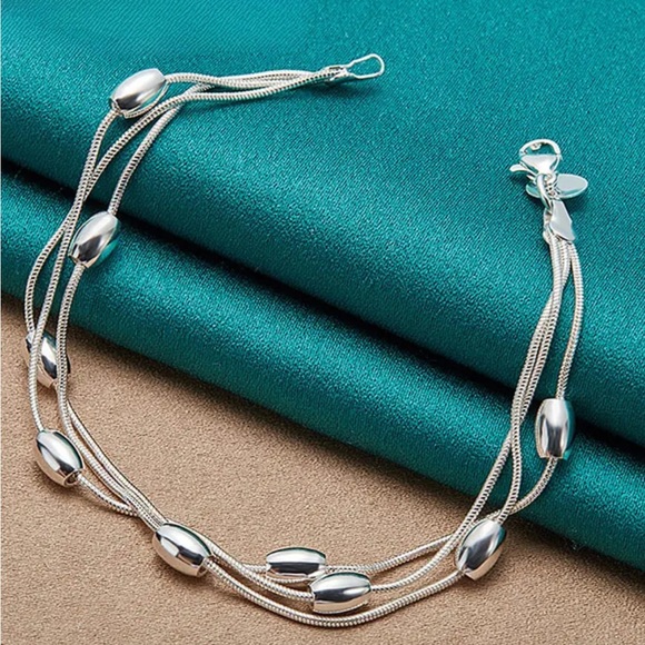 Sterling Silver Multi Layer Thin Chain Bracelet - Picture 2 of 5